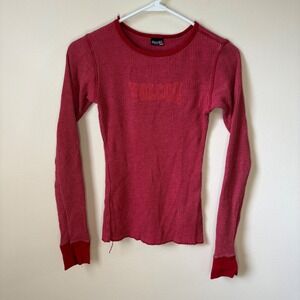 Vintage Volcom Thermal Shirt Womens M Red Waffle Knit Long Sleeve 90s Skate